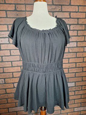 Black Peasant Short-sleeved Top